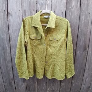 Chico's size 1 jacket chartreuse lime green textured art to wear